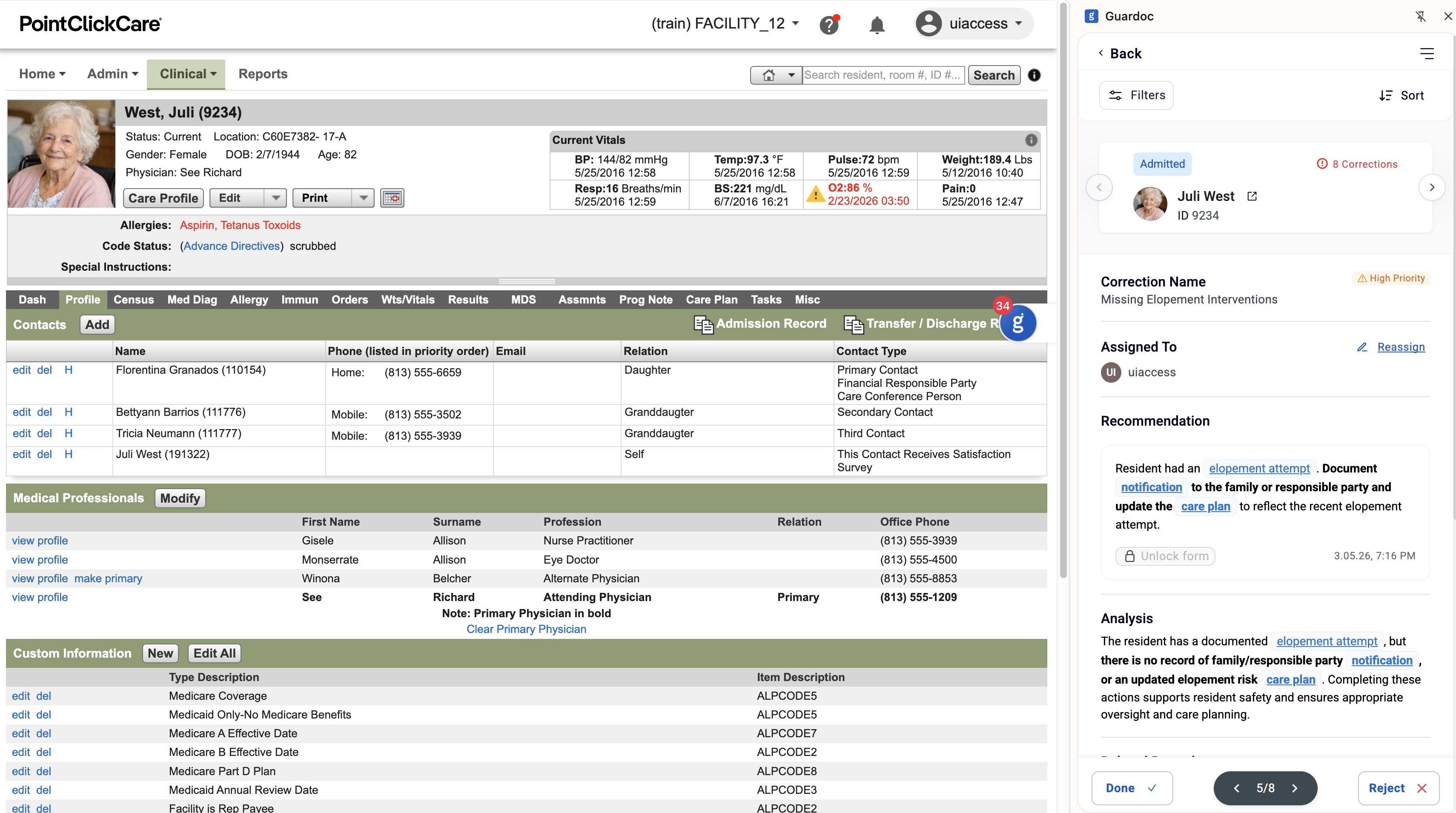 Guardoc correction detail view with recommendation and deep links inside your EHR